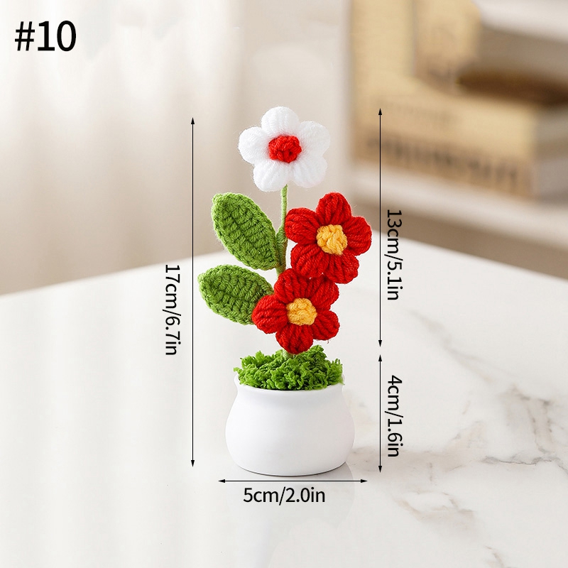 Plantas en macetas pequeñas de ganchillo hechas a mano, bonita flor de simulación, decoración Interior de escritorio para oficina y coche, de flores artificiales: Negro