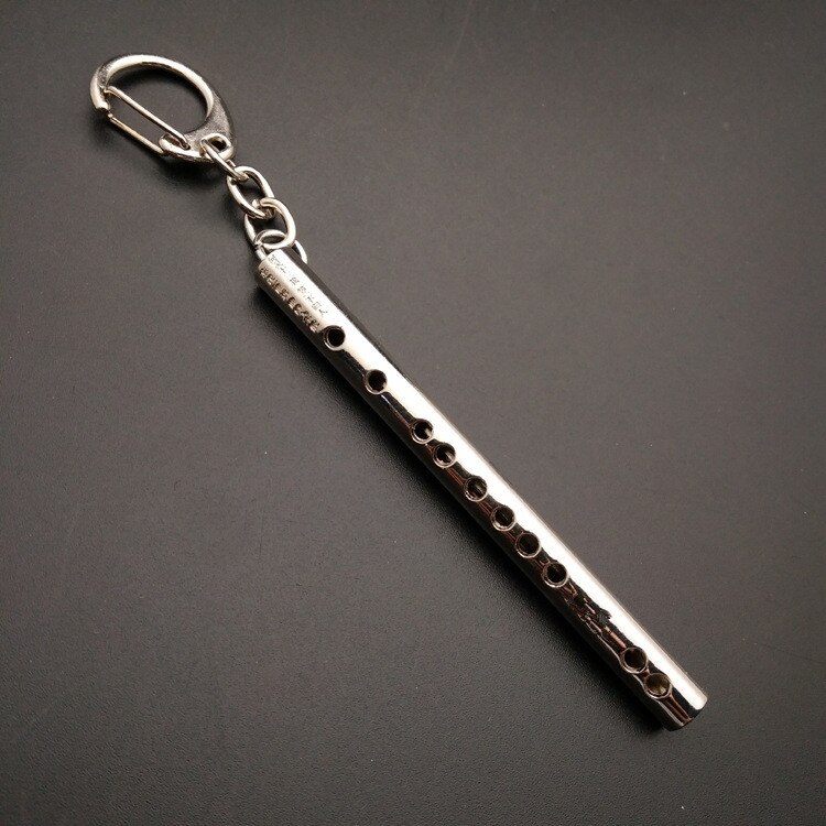 1PC Mini Pocket Musical Instrument Keychain Cosplay Prop Accessories Flute Keyring Key Chain Pendant Music Instruments: Silver