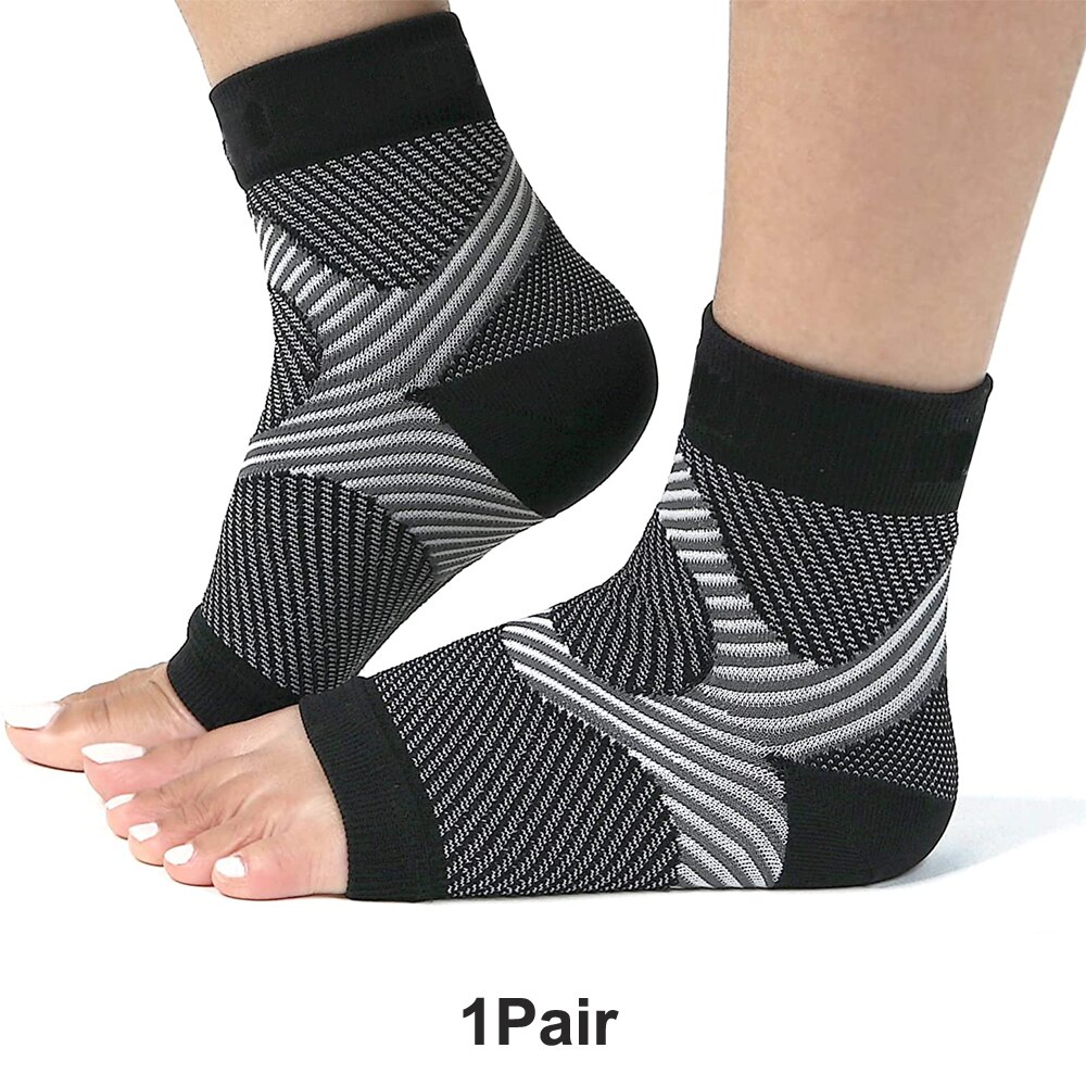 1Pair Plantar Fasciitis Compression Ankle Brace SocksSleeves,Provides Foot &amp; Arch Support. Heel Pain, Achilles Tendonitis Relief: Black / L XL