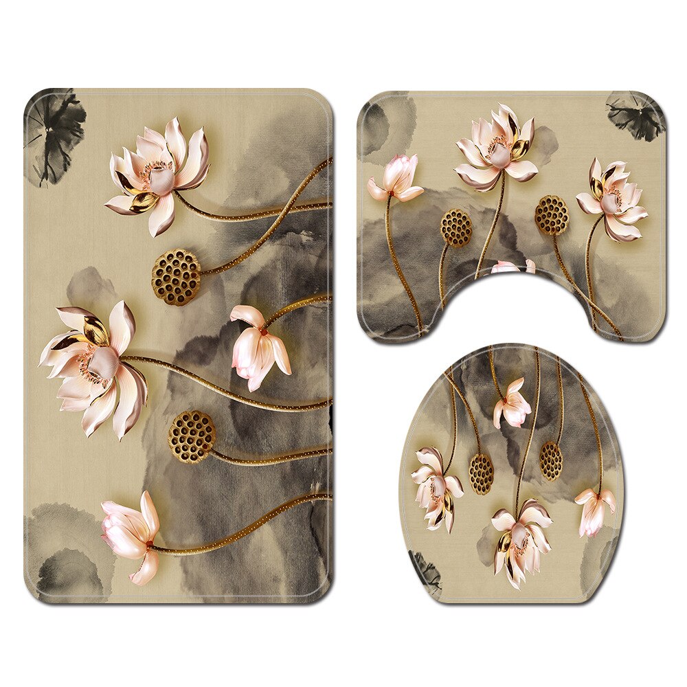 Tapete do banheiro tapete de banho floral com cortina de chuveiro conjunto flanela toalete capa de assento tapete de banho de absorção de água tapetes do banheiro: Bath mat-699