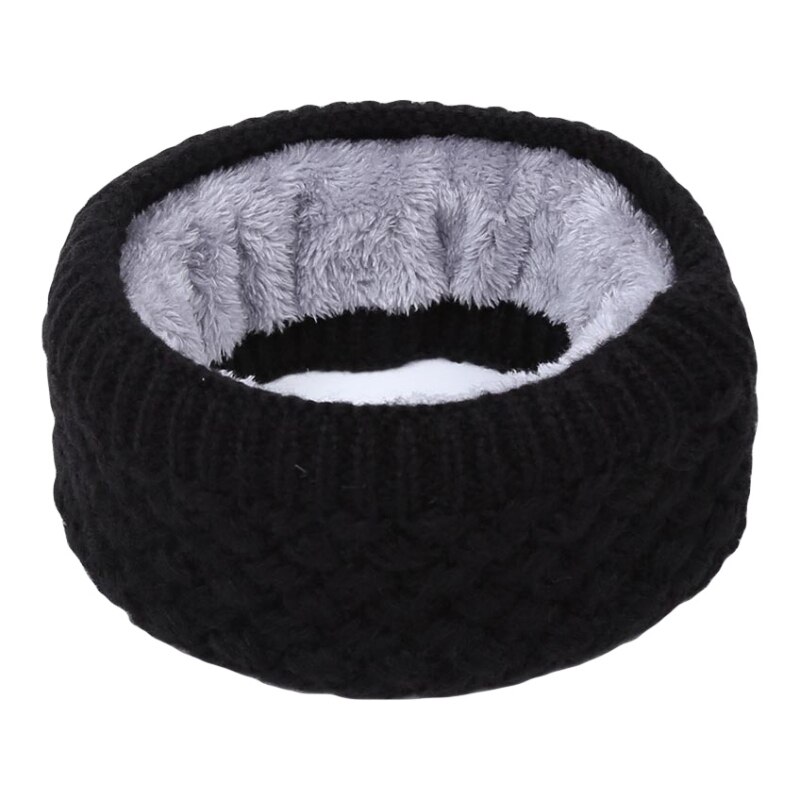 Unisex vinter hals tørklæde varm uld strik plus fløjl tyk krave hals varmere tørklæder til snowboard skiløb skøjteløb: Sort
