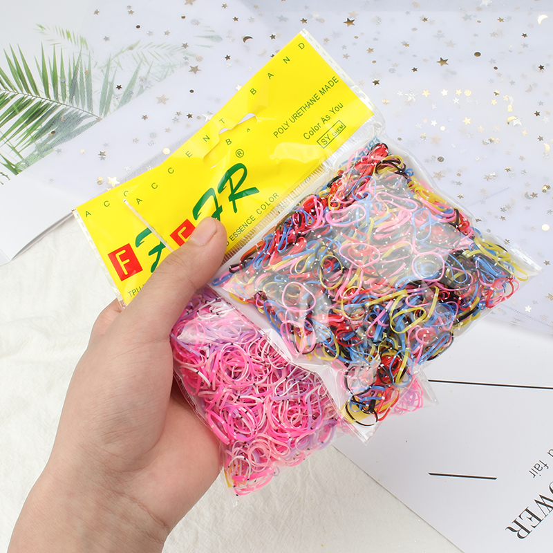 1000 Pcs 1Cm Schattig Meisje Kleurrijke Wegwerp Elasticiteit Rubberen Band Haar Band Paardenstaart Hoofd Touw Haar Ring Kind Haar accessoires