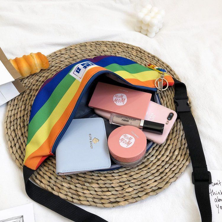 Summer Women Rainbow Street Waist Bags Girl Fanny Crossbody Packs Ladies Panelled Banana Bum Belt BagsTravel Purse