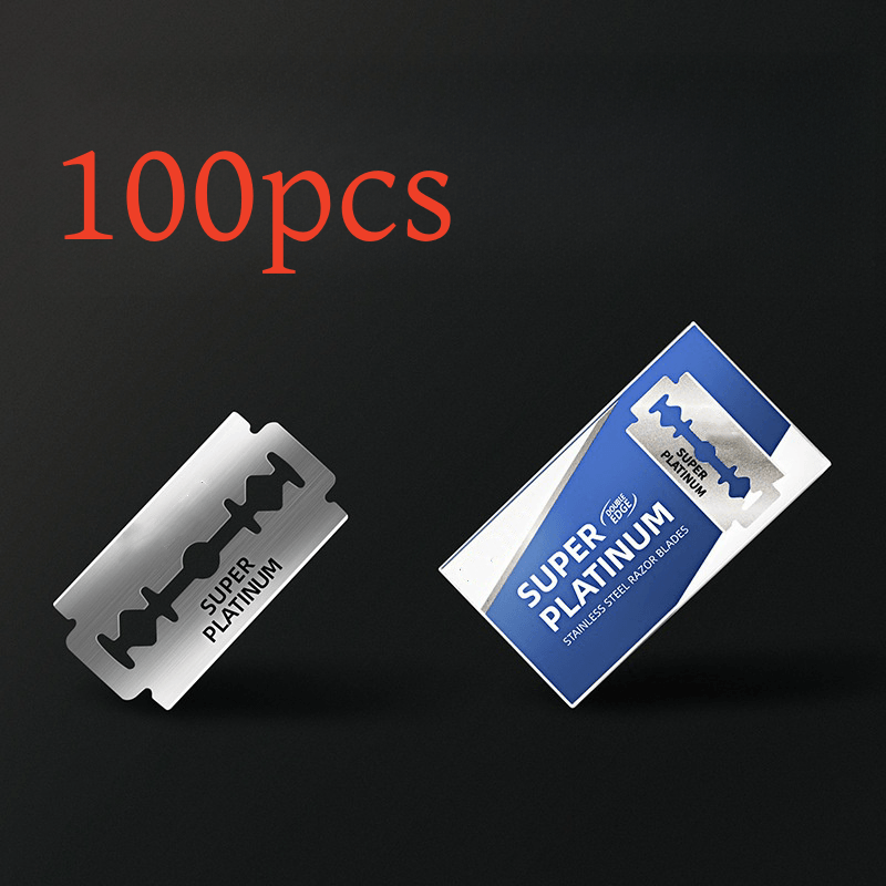 100 kpl ruostumattomasta teräksestä valmistettu partahöylän terä, kestävä reuna, erittäin turvallinen partahöylä, ruostumattomasta teräksestä valmistetut kaksiteräiset parranajoterät