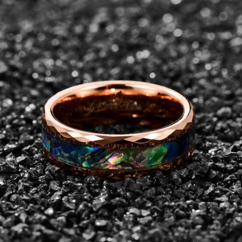 Nuncad Tungsten Carbide Ring 8Mm Breedte 2.3Mm Dikke Plating Rose Gold Batch Bloem Ingelegd Abalone Shell Tungsten Staal ring