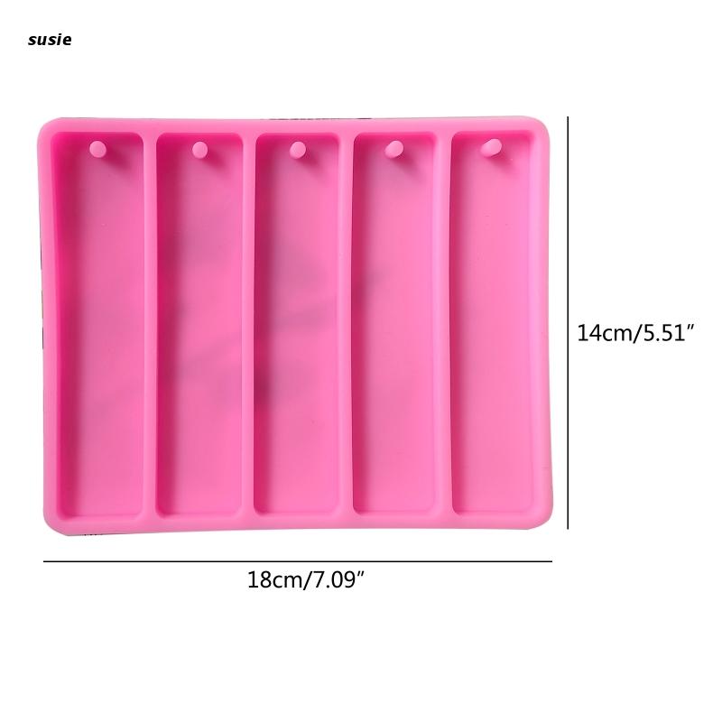 X7YA Bookmark Resin Molds with Hole Handmade Rectangle Pink Resin Molds 5 in 1