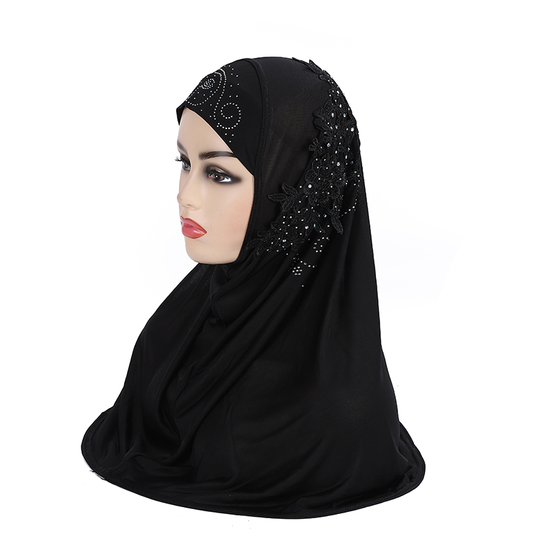 H027 Hermosas chicas adolescentes hijab musulmán con encaje y piedras bufanda islámica chal pañuelo sombrero armia tirar en envoltura de Ramadán: Beige