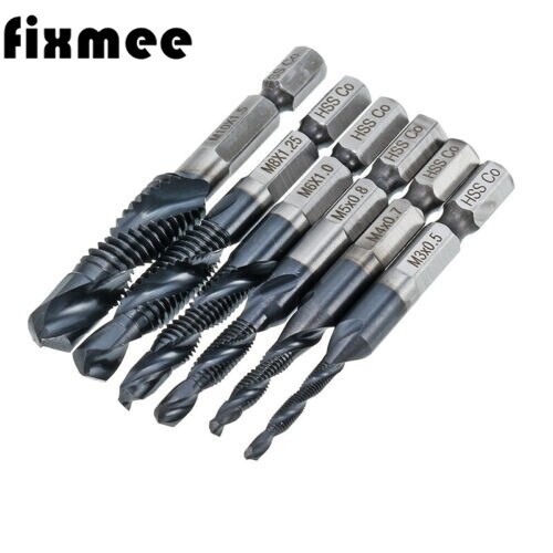 Fixmee M3 M4 M5 M6 M8 M10 HRC89 Combination Drill Tap Bit Set Coated Deburr Countersink Bits 1/4" Hex Shank