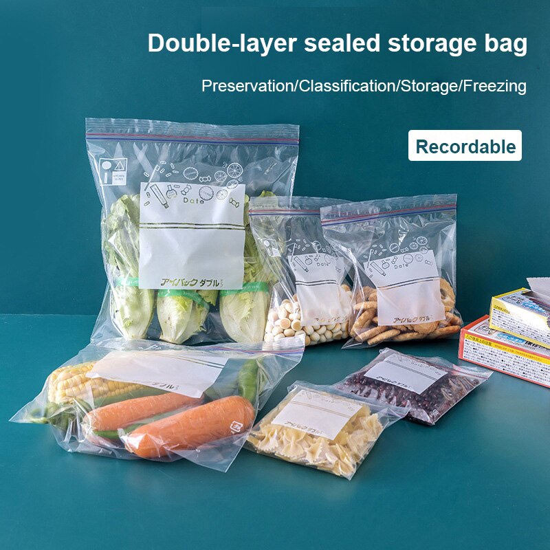 20 stk/sæt genanvendelig frisk-opbevarende lynlåspose fryseopvarmning mad saran wrap opbevaringspose plastikposer tilbehør til hjemmekøkken