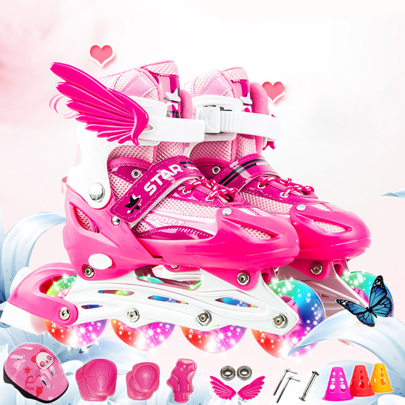 SUOTU Inlineskates voor kinderen, verstelbare inline skates, lichtgevende inline skates voor meisjes en heren, lila/wit (L (37-41 EU