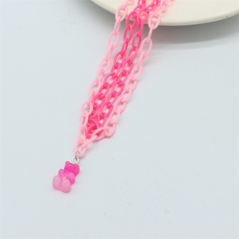 Collana con ciondolo orso in resina creativa colore caramella divertente doppio strato dichiarazione girocollo Harajuku regali gioielli per feste