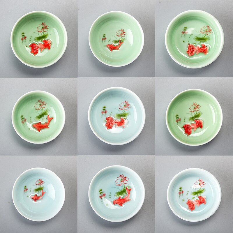 Chinees Porselein Tea Kopjes Sets Reizen Keramische Groene Thee Cup Smaak Kung Fu Thee Kom Ceremonie Celadon Vis Theekopje Theewaar