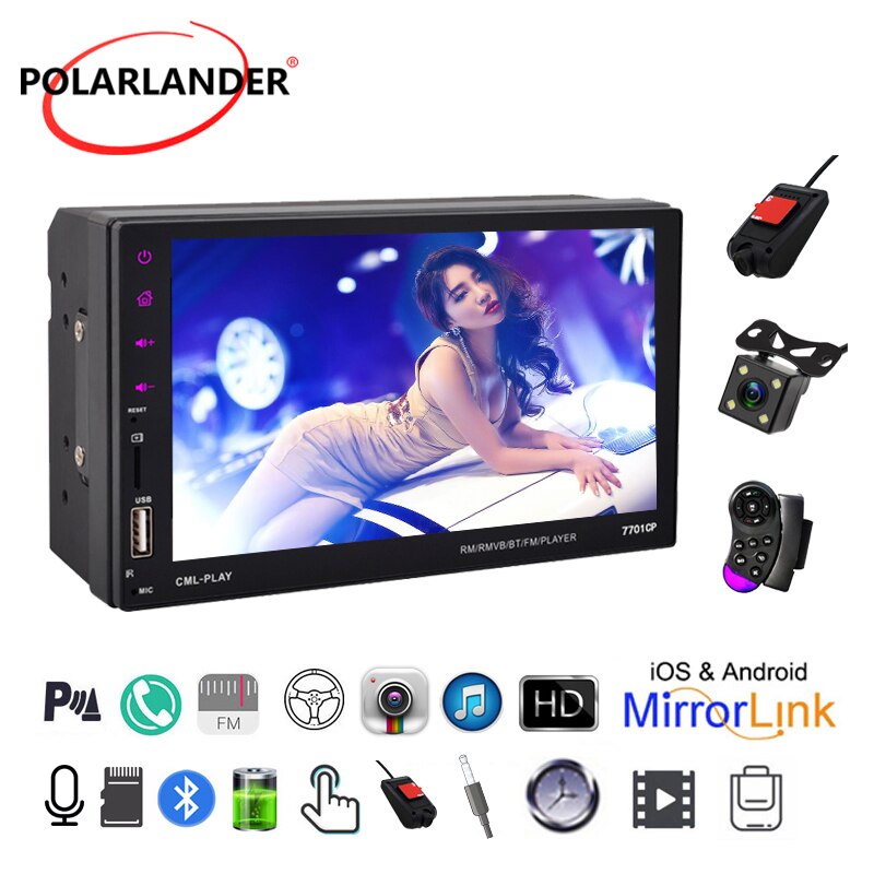 Car Radio MP5 Mirror Link 7” HD Bluetooth AUX IN USB 2din ISO Rear View Camera Remote Control FM Android
