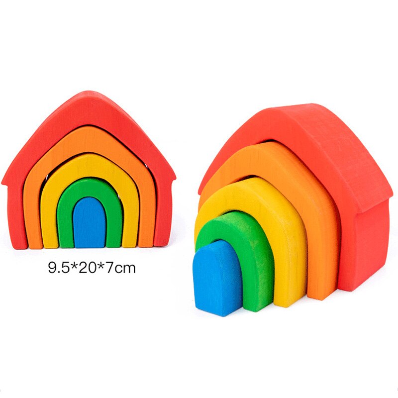 Baby Toys 12Pcs Rainbow Blocks Kids Large Rainbow Building Blocks Wooden Toys for kids Montessori Educational Toy: House