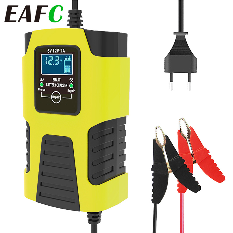 Automatische 2A 6V 12V Auto Acculader Lood-zuur GEL AGM Nat Calcium Deep Cycle VRLA Puls Reparatie met LCD Display