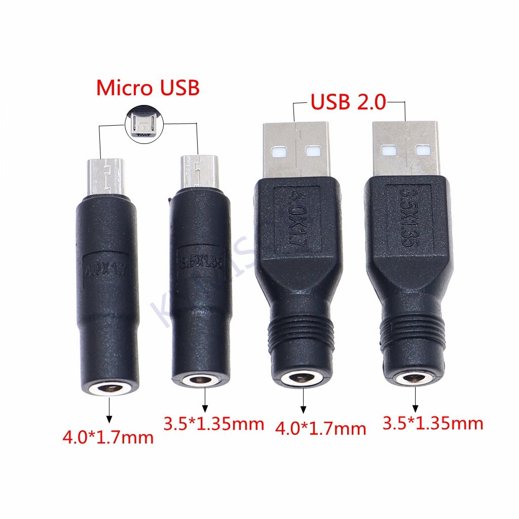 Micro USB / USB 2.0 Male to DC 3.5*1.35 / 4.0*1.7 mm Female Plug Jack Converter Laptop Adapter Connector