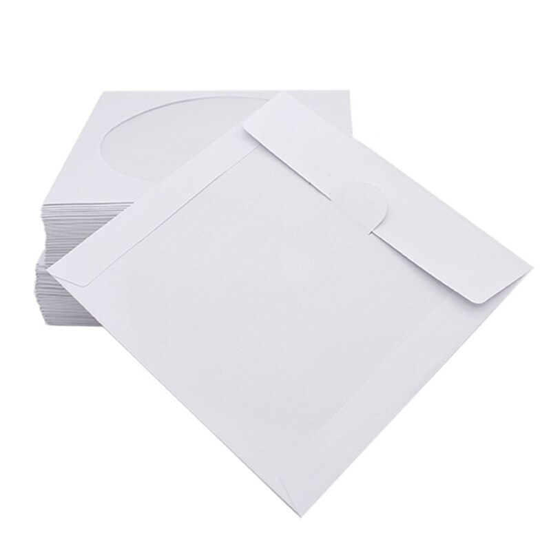 100Pcs Premium Thick White Paper Sleeves Envelope with Window Cut Out Flap for Disc Blu-ray Media Storage Paper Bag