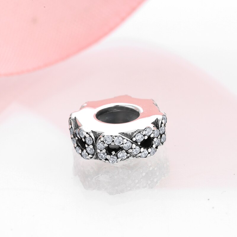 925 Sterling Silver Number 8 Clear CZ Stopper spacer beads Fit Original European Charm Bracelet Jewelry making