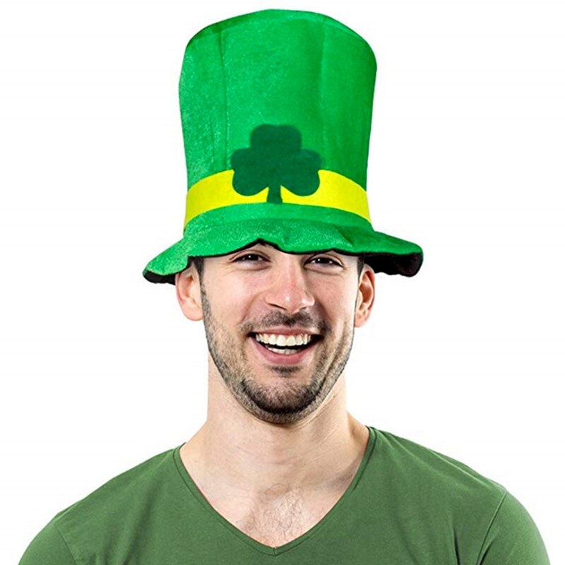 Saint Patrick Day Top Hat green velvet tall cap Clover Shamrock Women Men Adult Irish Festival trefoil