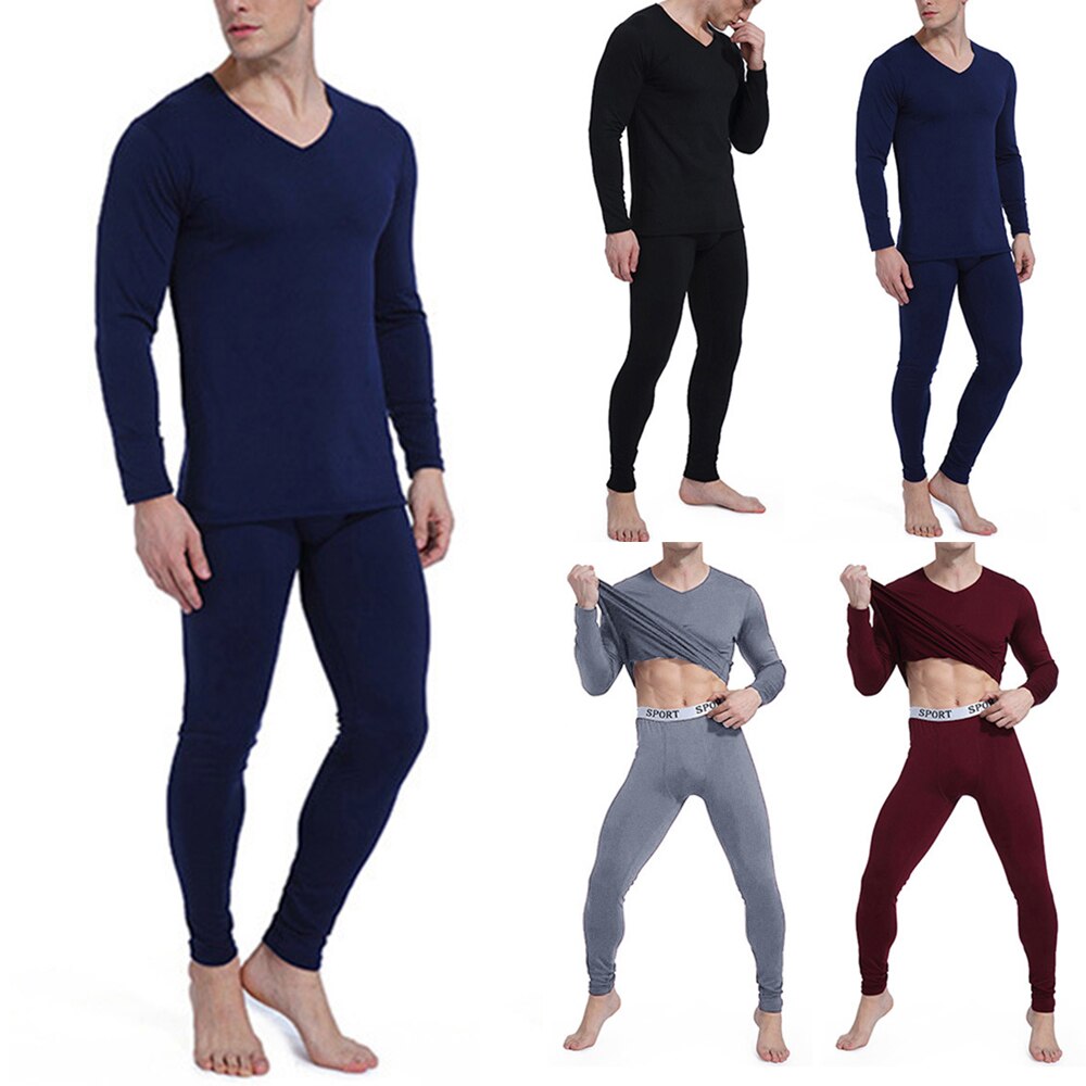 Men's Long Thermal Underwear Set V Neckline Warm Long John Baselayer100% Brand Men's Seamless Warm Suit