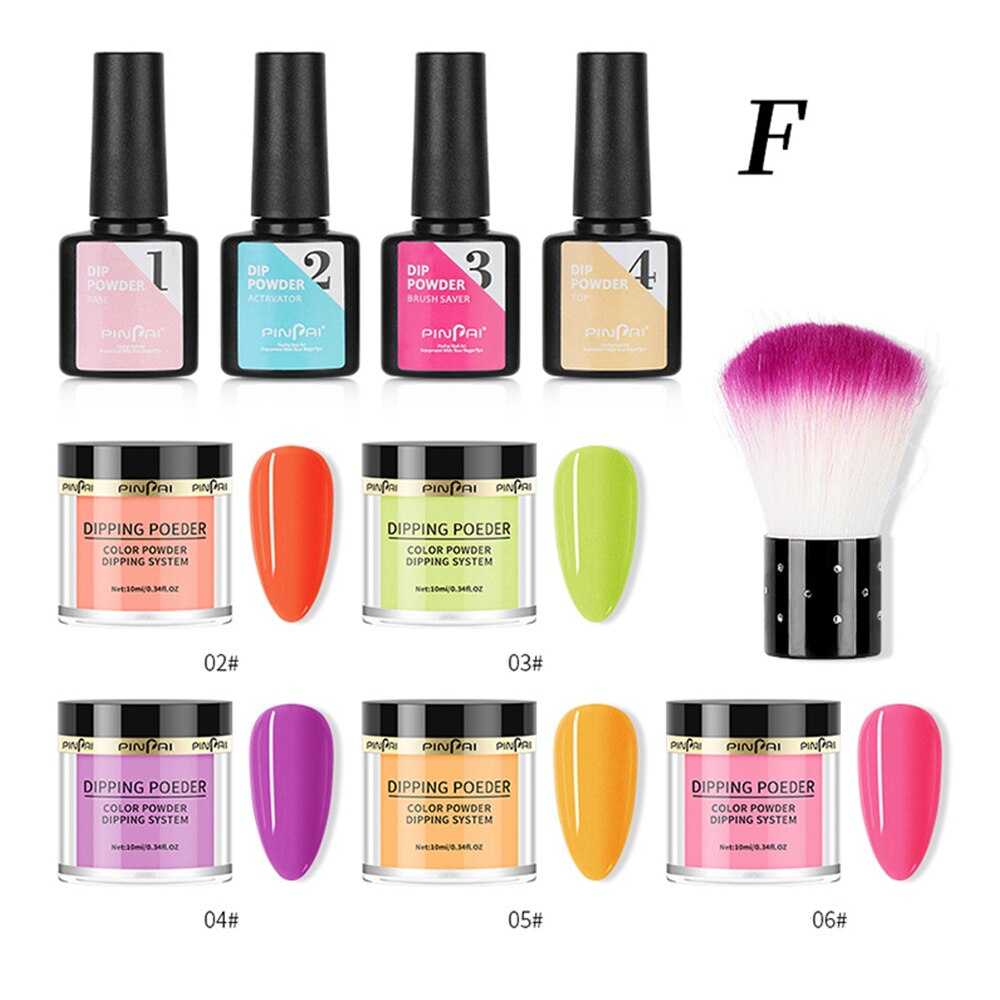 Kit de Inicio de polvo de inmersión en polvo para uñas, Kit de iniciación para uñas de estilo francés, Kit de polvo de inmersión portátil para uñas sin lámpara: type F