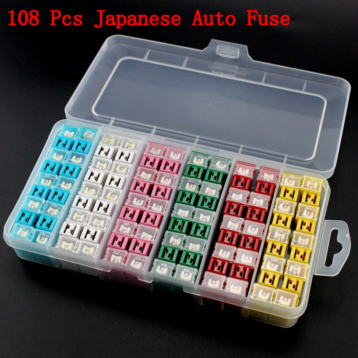 108Pcs Japanese Auto Fuse 20/25/30/40/50/60A Pal Female Slow Blow Fuse for Nissan/Toyota/Honda/Mazda