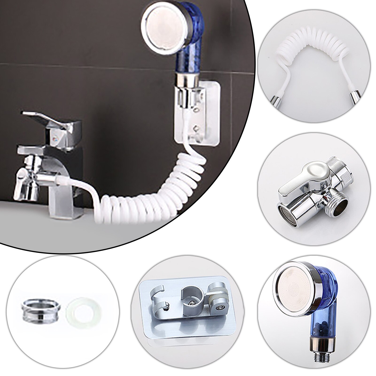 Hand Shower Set Faucet Extension Shower Set External Shampoo Artifact, Single Cut Diverter Faucet Bathroom Shower Tap Wall Mount: BU