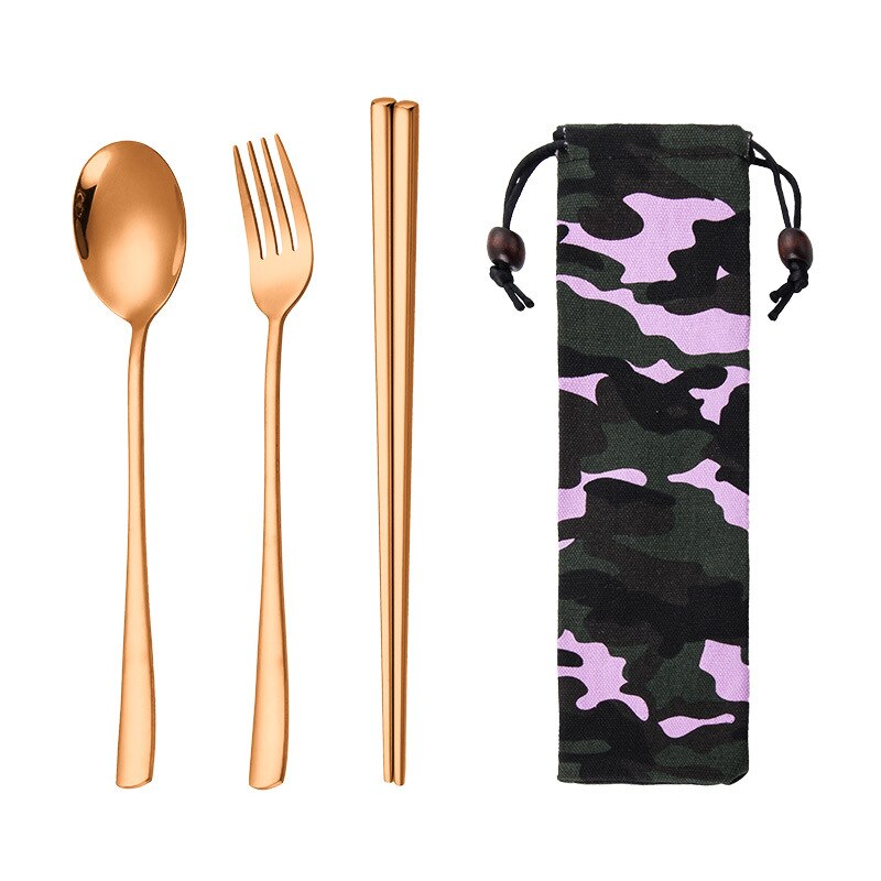 Portable Travel Stainless Steel Utensils Cutlery Set with Spoon,Fork,Chopsticks,Straw 6pcs: rose gold 3pcs