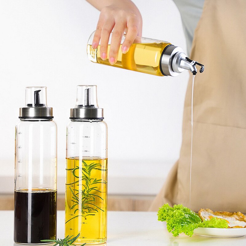 Oliedispenser glas olivenolie eddike flaske husstand lækagesikker sojasovs flaske olieudløb tud køkken tilbehør 200/300/500ml
