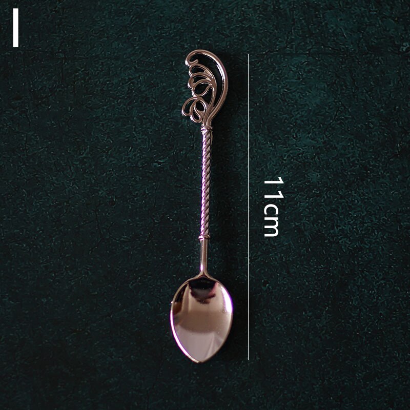 Retro Coffee Spoon Sugar Tea Dessert Cake Spoons Carved Ice Cream Teaspoon Alloy Teaspoon Cutlery Accessories Kitchen Tool: I