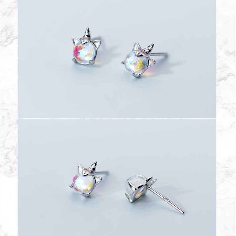 925 Sterling Silber Reinigen CZ Einhorn Nette Stud Ohrringe Für Baby Kinder Frauen Silber Schmuck pendientes mujer moda