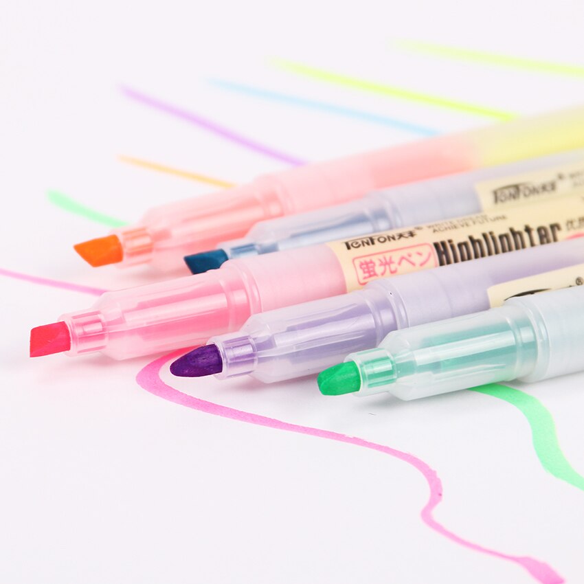TENFON-Juego de 5 bolígrafos de colores, resaltador de doble cabeza para oficina, papelería, para chico, H-2302