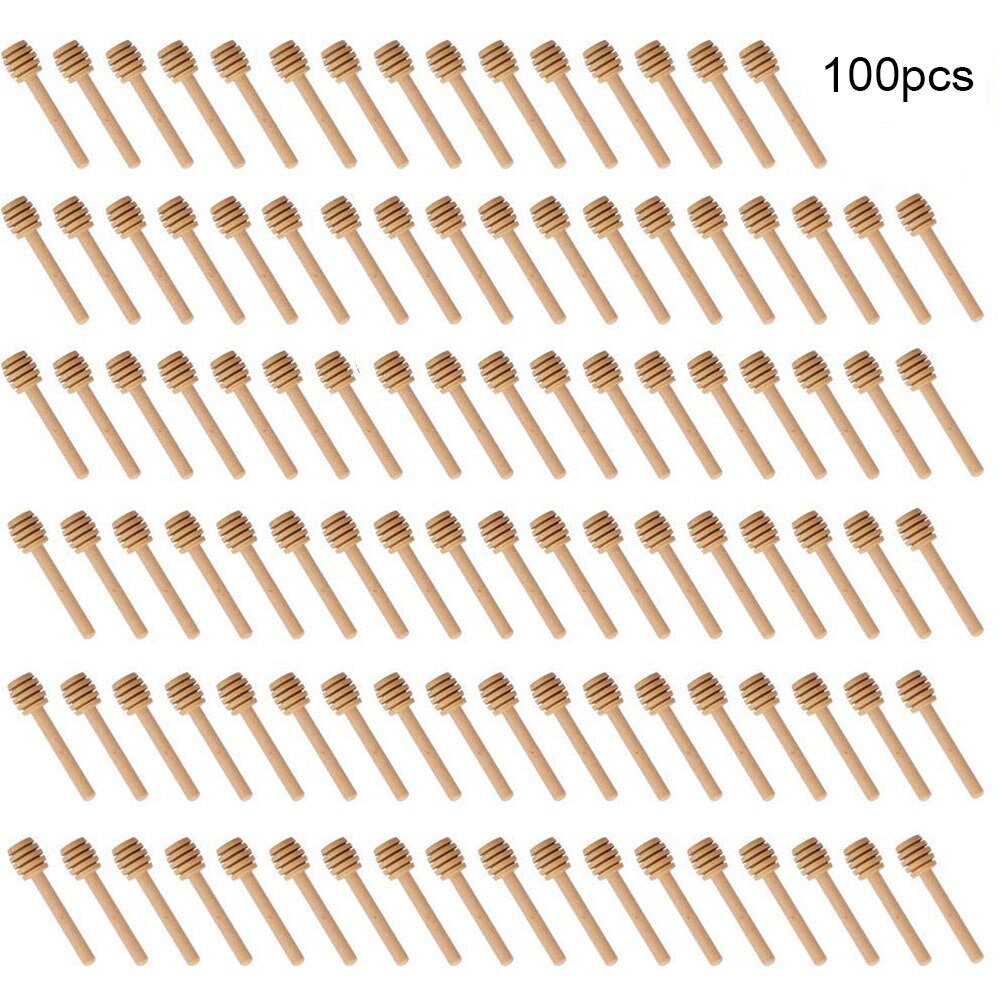 Mini træ honning ske honning træ rørebar til honning krukke leverer miljøvenligt langt håndtag blandestok dessert værktøj: 100 stk