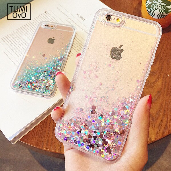 Nouvelles amours coeur paillettes étoiles dynamique liquide Quicksand souple téléphone coque arrière pour iPhone 6 6S 6plus 7 7plus 5 5S 5SE