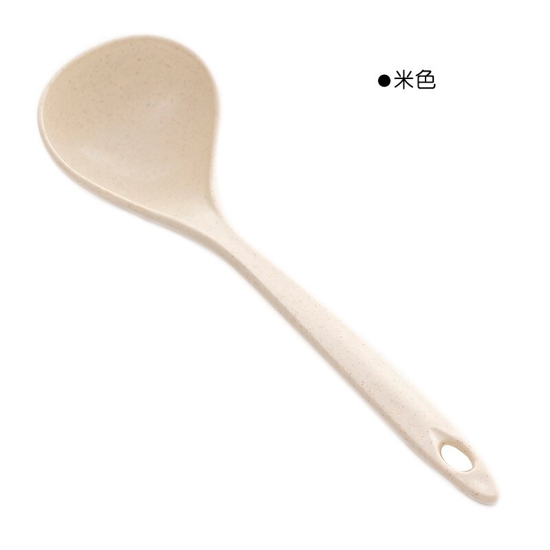 1Pcs Tableware Wheat Straw Rice Ladle 4 Colors Long Handle Soup Spoon Meal Dinner Scoops Kitchen Supplies Cooking Tool Ladle: beige