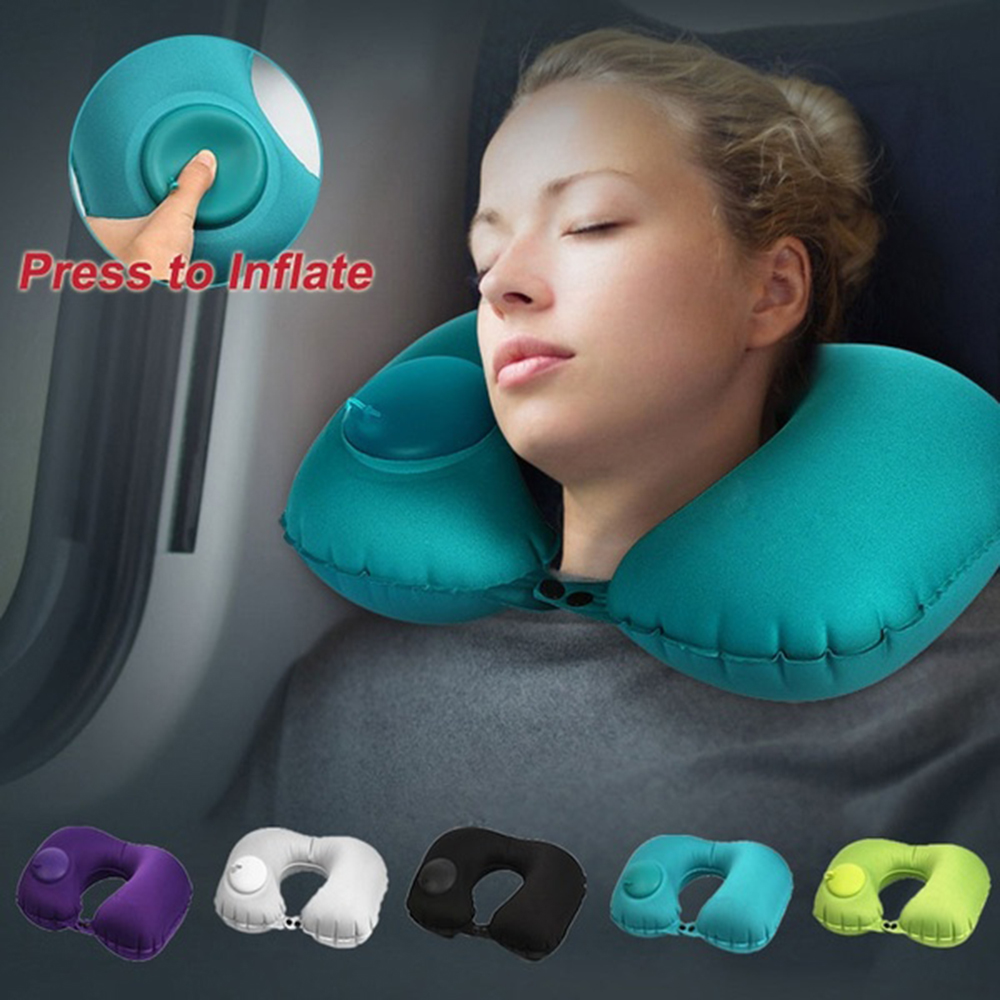 1pc u formet rejse pude bil luft flyvning oppustelige puder hals støtte nakkestøtte pude bærbare rejsesæt
