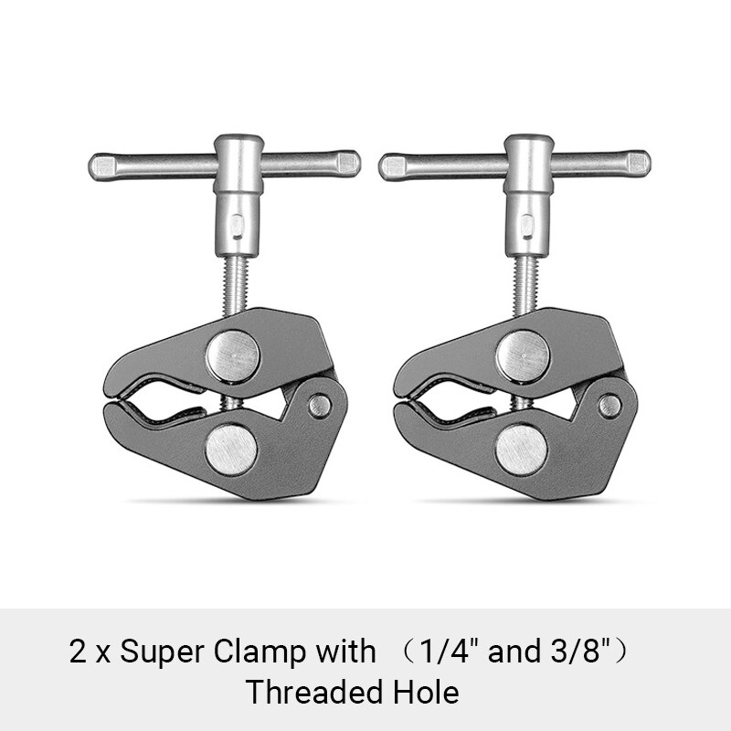 Smallrig super clamp with / 1/4 threads for cameras/lights/umbrellas/hooks/shelves/plates 3/8 glass/cross bars (735): 2 pcs