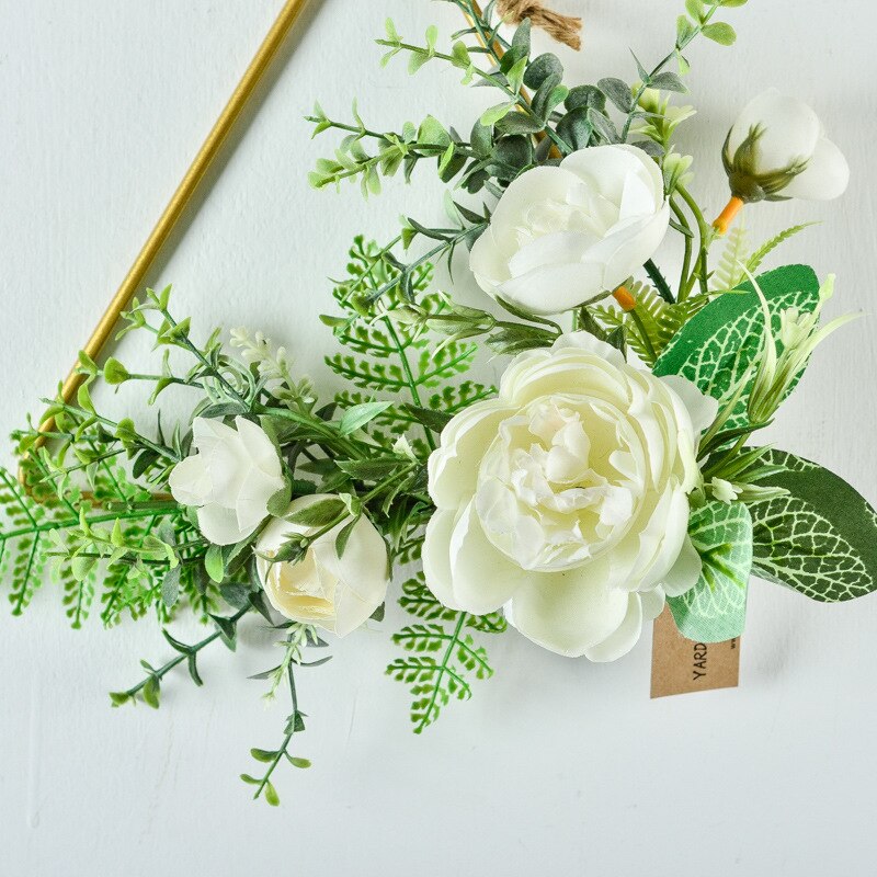 Cilected-flores artificiales de peonía blanca, decoración colgante de pared, guirnalda de aro de planta redonda de hierro forjado para decoración de boda