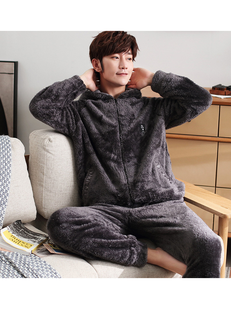 Pijamas gruesos de terciopelo para hombre, ropa de franela cálida para el hogar, de talla grande, para invierno: L