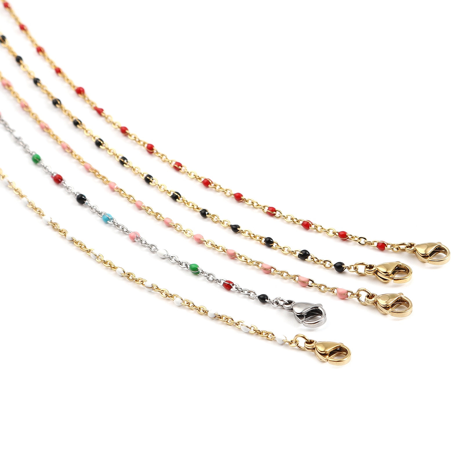 Stainless Steel Neck Strap Lariat Lanyard Enamel Beads Chains Necklace 51cm long For Face Mask And Glasses Decoration, 1 Piece