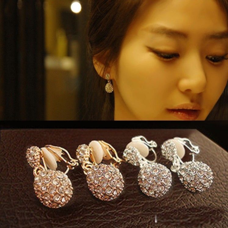 Jiofree Korea Rhinestone Gold Clip Op Oorbellen Voor Vrouwen Bridal Wedding Party Oorbellen Sieraden