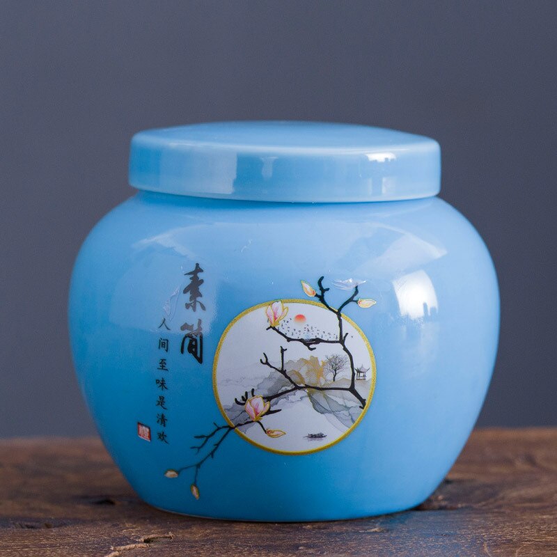 Théière en céramique Simple, grande casserole scellée, thé noir, thé vert Pu'er, réservoir de stockage universel haut de gamme, boîte, récipient à thé: Blue