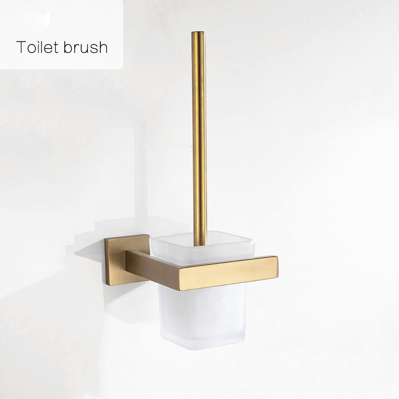 Juego de accesorios dorados para baño Barra de toallas de acero inoxidable 304, soporte de papel higiénico, estante para toallas, gancho, jabonera, cepillo para inodoro: toilet brush