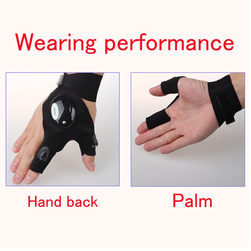 Linterna LED con correa ic guantes sin dedos con 2 luces LED para reparar y trabajar en lugares oscuros, pesca, Camping, Hi