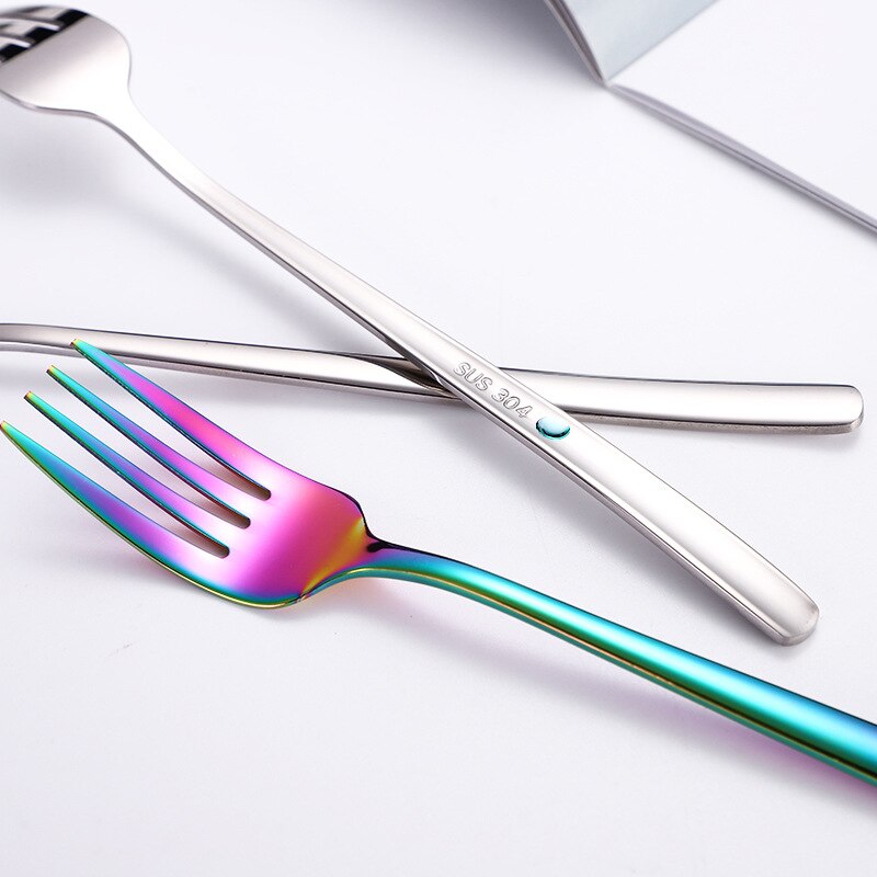 1PC Cake Dessert Forks Stirring Spoons Stainless Steel Colorful Long Handle Coffee Ice Cream Scoop Kitchen Tableware Supplies