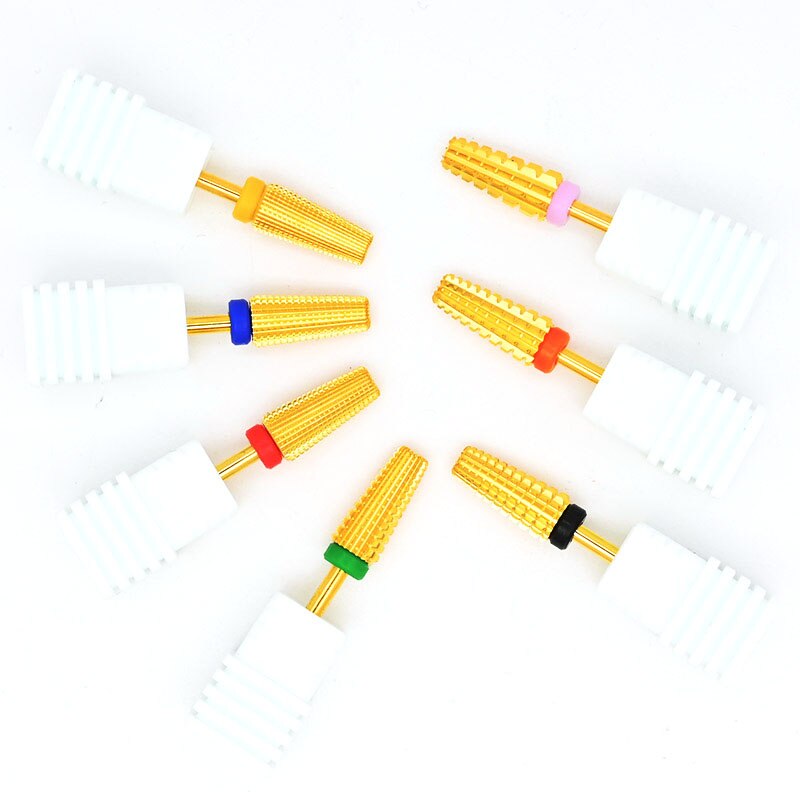 Xf-xc-brocas para manicura de uñas, brocas de taladro eléctrico de 5 vías con barril de carburo dorado, broca para uñas