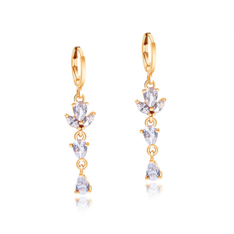 Gold Color Copper Earring Jackets Three Rows Mosaic White/Colour Cubic Zirconia Tassel Earring For Women EZ018: White