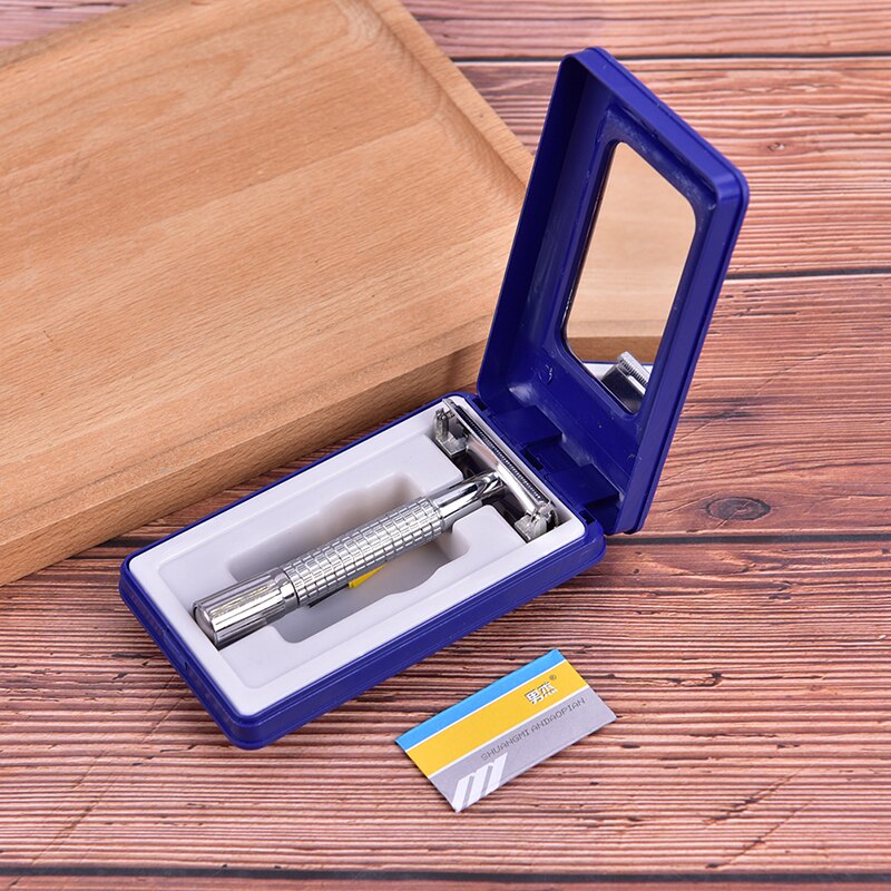 Men's Traditional Double Edge Chrome Wet Shaving Safety Razor Manual Razor+ 1 Blade +1 Travel Case Beard Hair Care