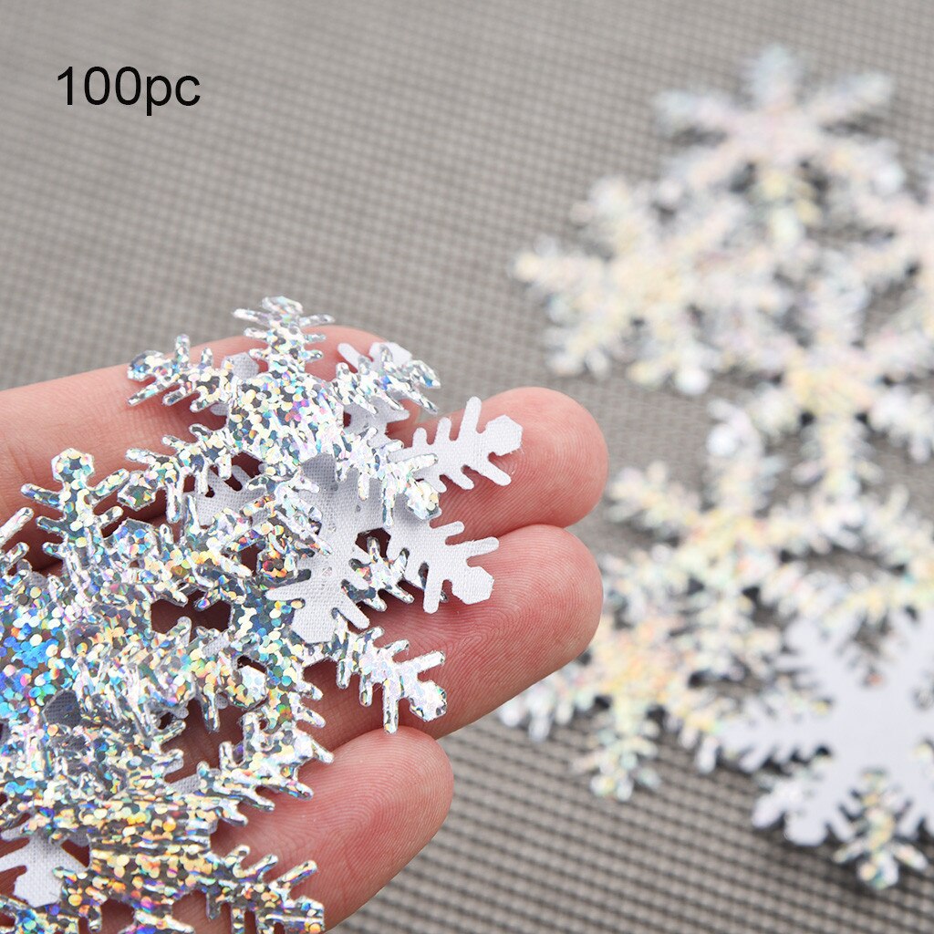 100pc Goud Zilver Doek Kerst Sneeuwvlok Confetti Kerst Decoratie 4cm Kerstboom Decoraties SWWQ: Silver 