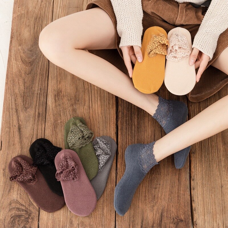 1 Pairs Thicken Winter Lace Women Socks Warm Thermal Soft Solid Color Socks Wool Cashmere Snow Velvet Socks Home Floor Socks